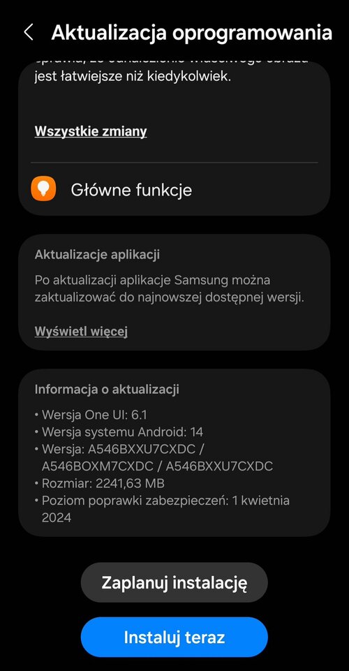 Samsung Galaxy A54 5G One UI 6.1 aktualizacja w Polsce