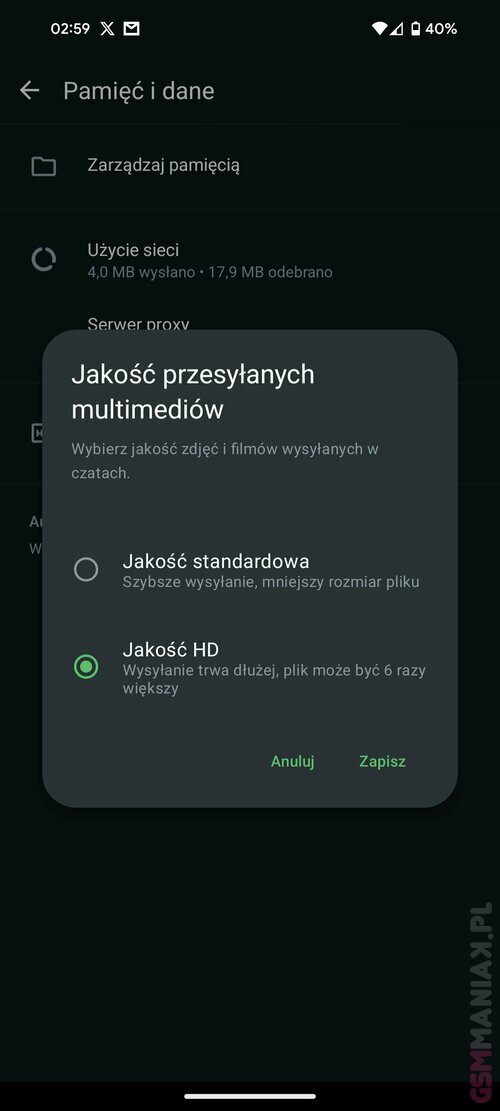 WhatsApp jakość HD