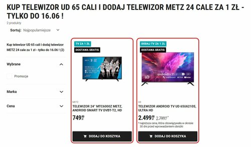 KUP TELEWIZOR UD 65 CALI I DODAJ TELEWIZOR METZ 24 CALE ZA 1 ZŁ - TYLKO DO 16.06 !