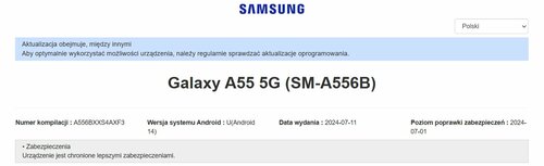 Samsung Galaxy A55 nowa aktualizacja lipiec 2024