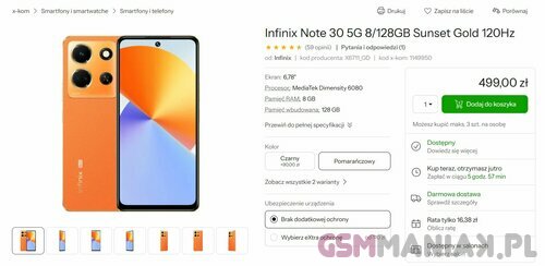 Infinix Note 30 5G promocja x-kom telefon do 500 złotych