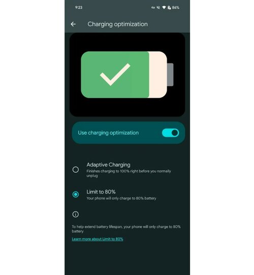 funkcja ładowania baterii do 80% w smartfonach Google Pixel. fot. 9to5google