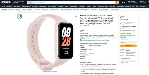 smartband Xiaomi Smart Band 9 Active na francuskim Amazonie