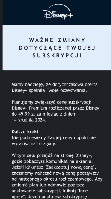 Disney+ wyższa cena, akceptacja regulaminu/ fot. Disney+