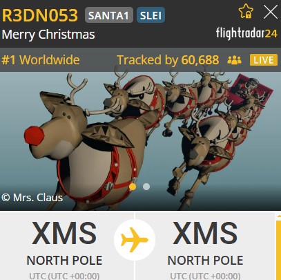 śledź lot Świętego Mikołaja/ fot. Flightradar24