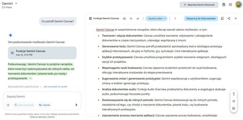 Google Gemini Canvas/ fot. Google
